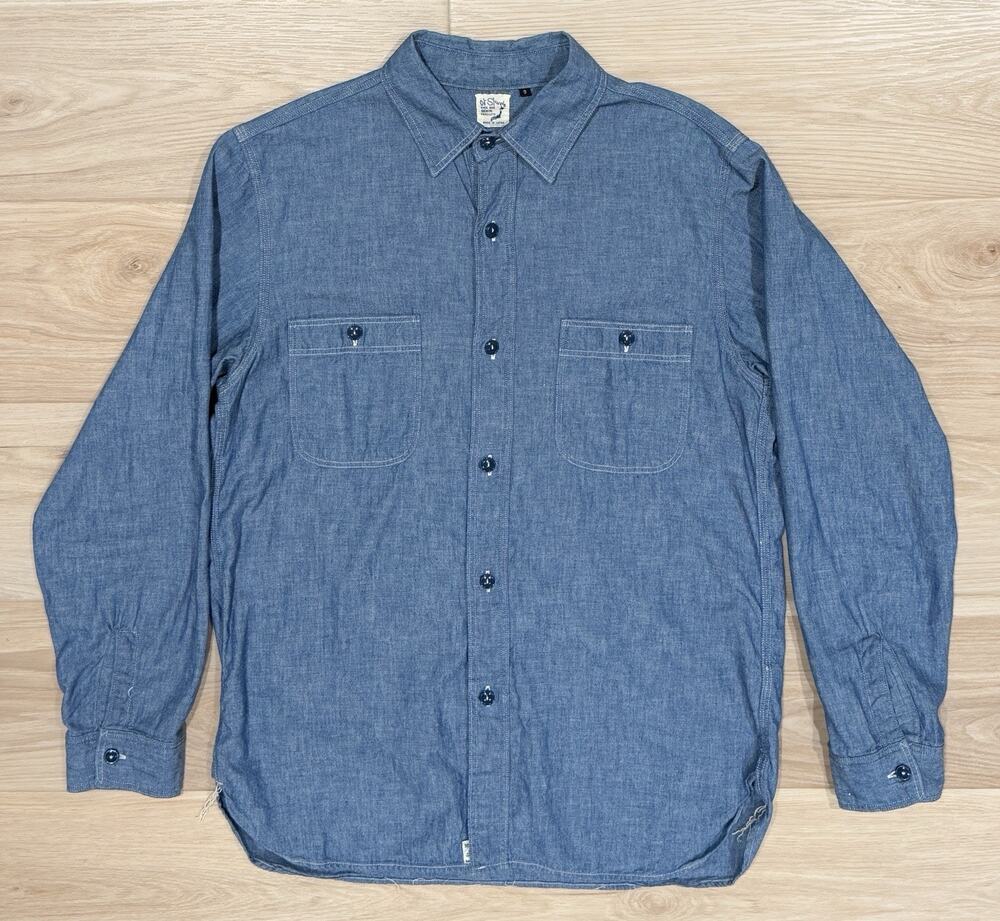 Orslow Blue Chambray Work Shirt Size 3 Large